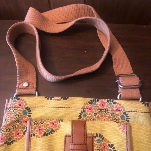 Fossil Yellow and Brown Crossbody Bag with Floral Print - Picture 8 of 9